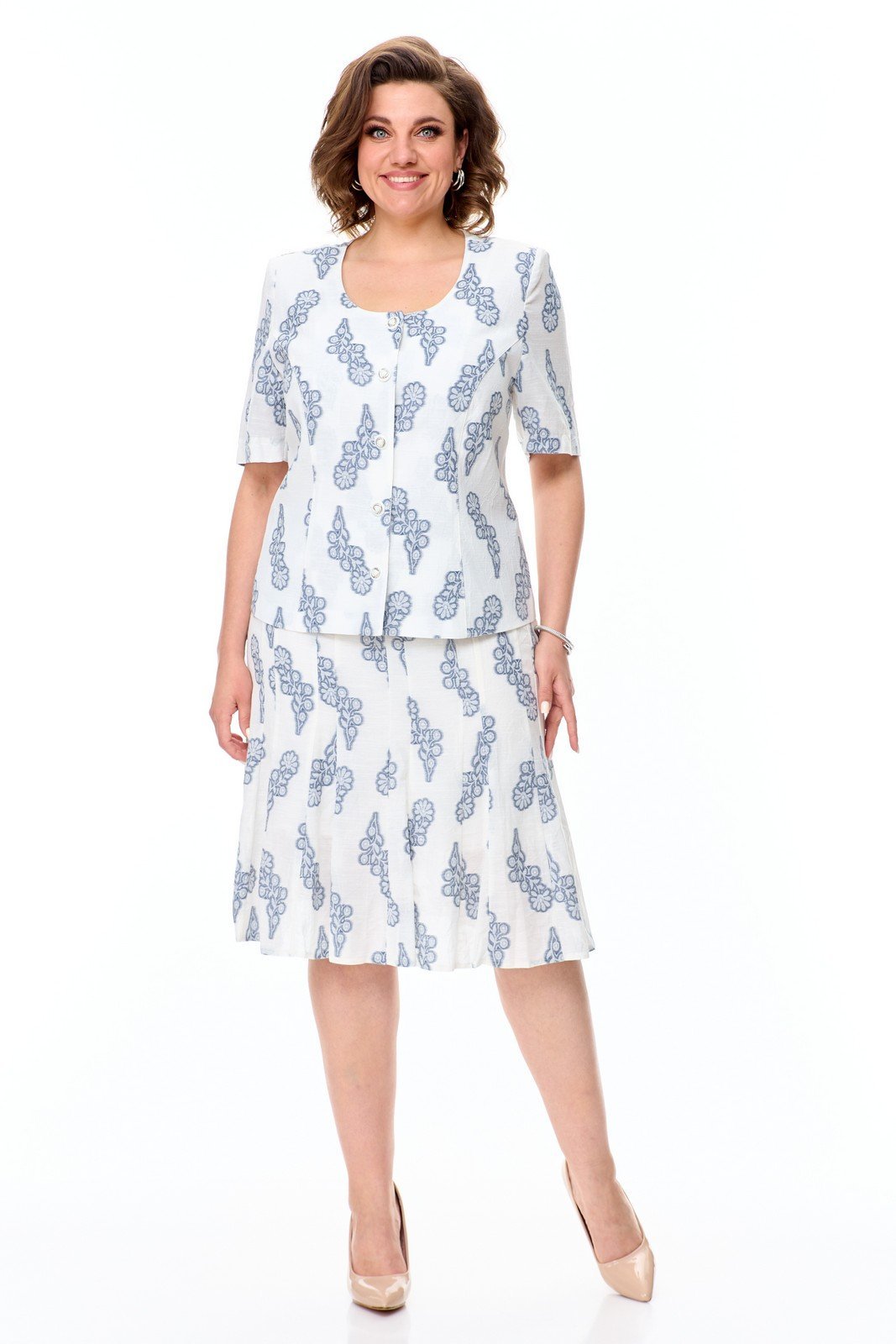 Костюм с юбкой 5017 белый + принт Abbi купить в интернет магазине Велесмода